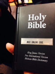 Aho's name was engraved on his GoBible.