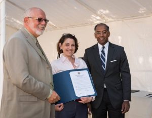 ACSGW Director Ken Flemmer stands with Takoma Park Mayor Kate Stewart and Allan Manuel ACSGW Bod Chair.